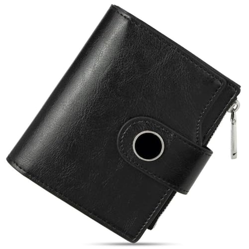 Women Wallet Small RFID Blocking Bifold Zipper Pocket Wallet Card Case with ID Window Black3