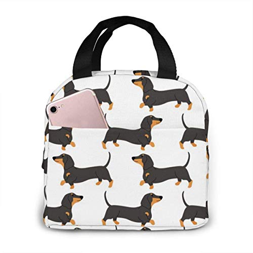 HYEPNED Sacs à déjeuner pour homme et femme Motif teckel sans couture isotherme durable Sac fourre-tout Sac isotherme pour travail, école, pique-nique, voyage, plage