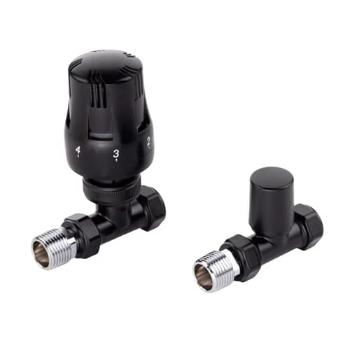Corso Bathrooms Satin Black Eco Straight Trv Thermostatic Radiator Valve & Lock Shield | Thermostatic Control | Finish | Money Saving Efficiency |