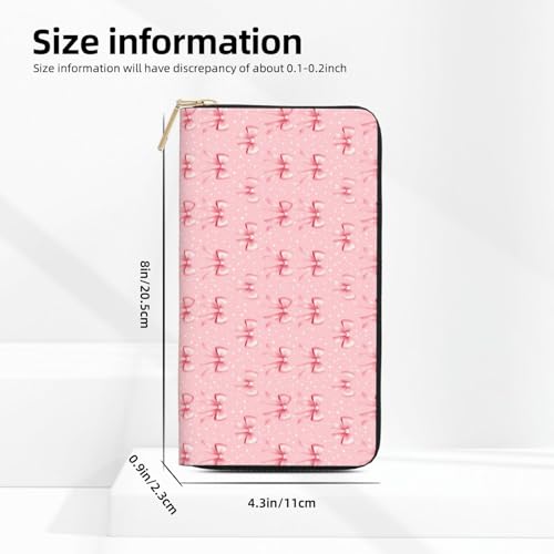 Leather Thin Slim Wallets for Women Men - Fashion Pink Bow Polka Dots Print Card Wallet Holder with Zipper2