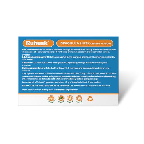 Image of Rusan Ruhusk Ispaghula /Isabgol Husk 3.5g Orange Flavour 30 Sachets | Constipation Relief & Digestive Health | Natural Fiber Supplements