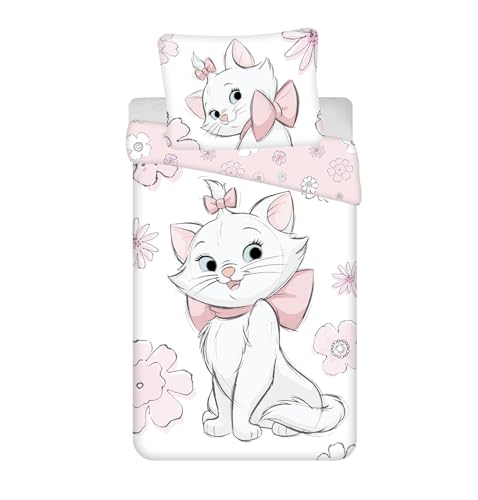 Jerry Fabrics Marie Aristocats Flower Bedding Set, 100% Cotton, Duvet Cover 140 x 200 cm + Pillowcase 65 x 65 cm