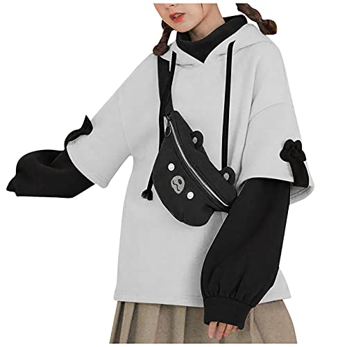 XYXZGM Harajuku Ästhetische Bär Anime Hoodie Frauen Koreanisch Kawaii Rundhalsausschnitt Streetwear Kpop Herbst Winter Kleidung Tops Cover