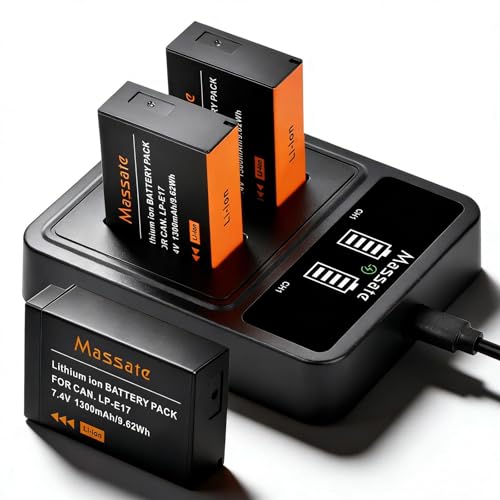 Massate 3-Pack LP-E17 Battery + LED PD20W Fast Charger LP E17 for Canon EOS RP R8 R10 R50 R100 Rebel T8i T7i T6i T6s SL2 SL3 EOS M3 M5 M6 M6II 77D 200D 250D 750D 760D 800D 850D 8000D