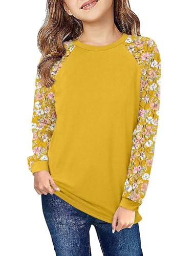 Image of Yoklass Girls Long Sleeve Shirts Kids Lace Casual Cute Crew Neck Top Sizes 5-14 Years