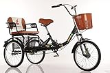 Adult Folding Tricycle Human-Powered Pedal 3-Wheeler Single-Chain Shock-Absorbing Bicycle 20inch Old Tricycle with Rear Basket + Enlarged seat to Pick up and Drop Off Children
