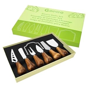 7-Piece Cheese Knife Set, Premium Stainless Steel Cheese Knives with Acacia Wood Handle and Cheese Slicer, Cheese Spreading Knife for Charcuterie Boards and Cutlery Gift Set