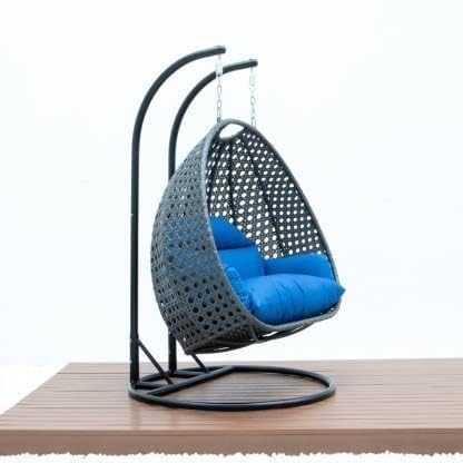 Image of OMANSH Double Seater Swing Chair with Stand & Cushion & Hook Outdoor || Indoor || Balcony || Garden || Living Room (Grey-Blue)