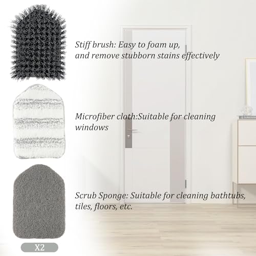 Image of 4 in 1 Tub Scrubber, Scrub Brush with Long Handle Hard Bristle Shower Scrubber Bathroom Cleaning Brush for Bathroom Kitchen Toilet Wall Bathtub Ceramic Tile Floor