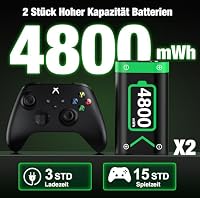 HELLCOOL Akku für Xbox One/Series X&S Controller, 2 Stück 4800mWh Akku Hoher Kapazität Batterien Kompatibel mit Xbox Series X&S/Xbox One S/X/Elite Controller Skins – Ansicht 2