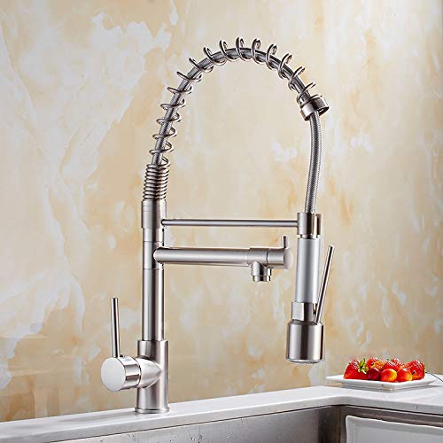 Brushedledkitchen Grifo De La Cocina Grifo Del Fregadero De Doble Cabezal El Mezclador Enfriado Por Agua Caliente Con La Cabeza De Ducha Extraíble Con Resorte Flexible Antiguo