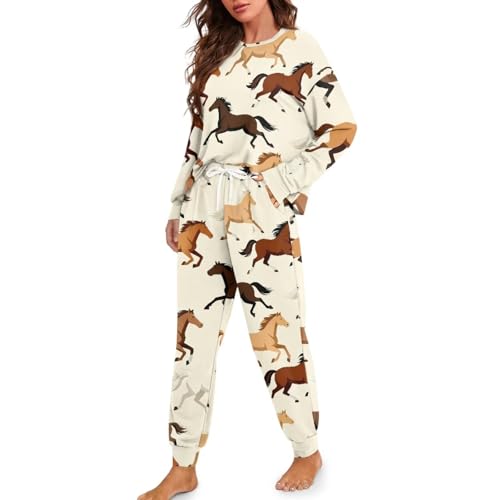Image of Women's Pajamas Set Soft 2 Piece Loungewear Long Sleeve Pj Set Matching Sleepwear with Pockets for Women Plus Size