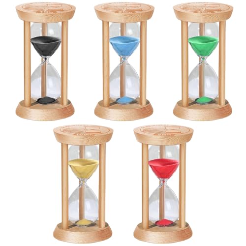 SuLiao Sand Timer, Colorful Wood Hourglass Sandglass Timer, Wooden Sand Clock, Hour Glass, Reloj De Arena 1min/2min/3min/5min/10min for Brushing Teeth, Classroom, Cooking, Games, Office (Pack of 5)