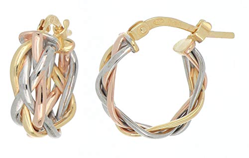 Round Earrings Braid Pattern in 18kt Gold and 925 Sterling Silver (Three Colors, 10mm)2