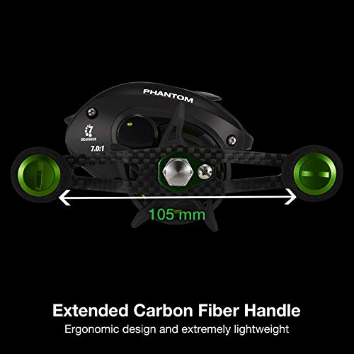 Piscifun Phantom Baitcasting Fishing Reel, 5.7Oz Ultralight Carbon Frame Baitcaster, 7.0:1 Gear Ratio & Dual Brake System Low Profile Casting Reel, Right Handle #TOP7
