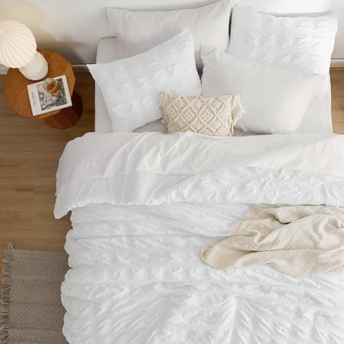 Bedsure Bed in a Bag Queen - 7 Pieces Plaid Seersucker Bedding Comforter Sets, Soft Lightweight White Boho Bed Set with Comforters Queen Size, Sheets, Pillowcases & Shams