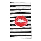 Serviettes De Toilette Lèvres Rouges Baiser Blanc Et Noir Rayé À La Mode Draps De Bain Sécher Vite Hotel Serviettes De Bain Respirabilité Maison Gant De Toilette 30X70cm