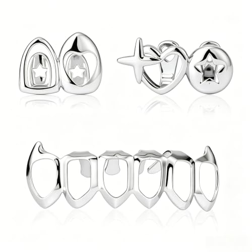 Grillz for Women Men, Removable & Comfort Fit, Gold Teeth Grills for Hip Hop Shows, Parties & Daily Wear (Silver)