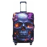 Fundas elásticas para equipaje de viaje, diseño de calavera con rosas moradas, a prueba de polvo, resistente a los arañazos, para maleta, de 22 a 24 pulgadas