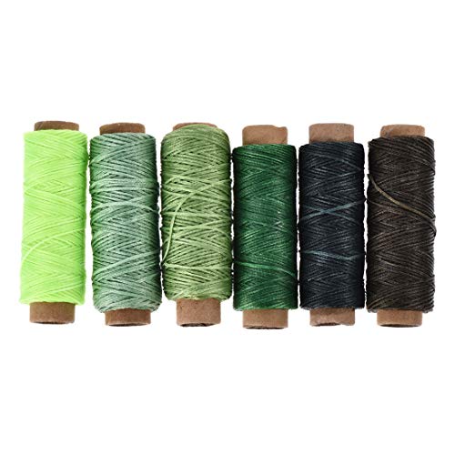 uxcell Set de Hilos para Coser Cuero 55 Yardas 175D/1mm Cordón Plano encerado de Poliéster para Costura a Mano, Encuadernación, Manualidades DIY, (Colores Fríos, 6 Piezas)