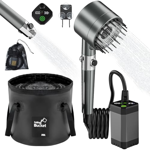 omzer Portable Shower for Camping 6000mAh Rechargeable Shower Pump with Intelligent LED...