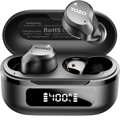 TOZO NC9 Hybrid Active Noise Cancelling Wireless Earbuds, 60H...
