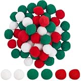 SUNNYCLUE 100 pz Pompon di Natale 25mm Palline di Pompon Artigianali Palline di Peluche Morbide Palline di Pompon Soffici Palline di Natale Bianche Rosse Verdi Pompon per Progetti Fai Da Te di Artigia