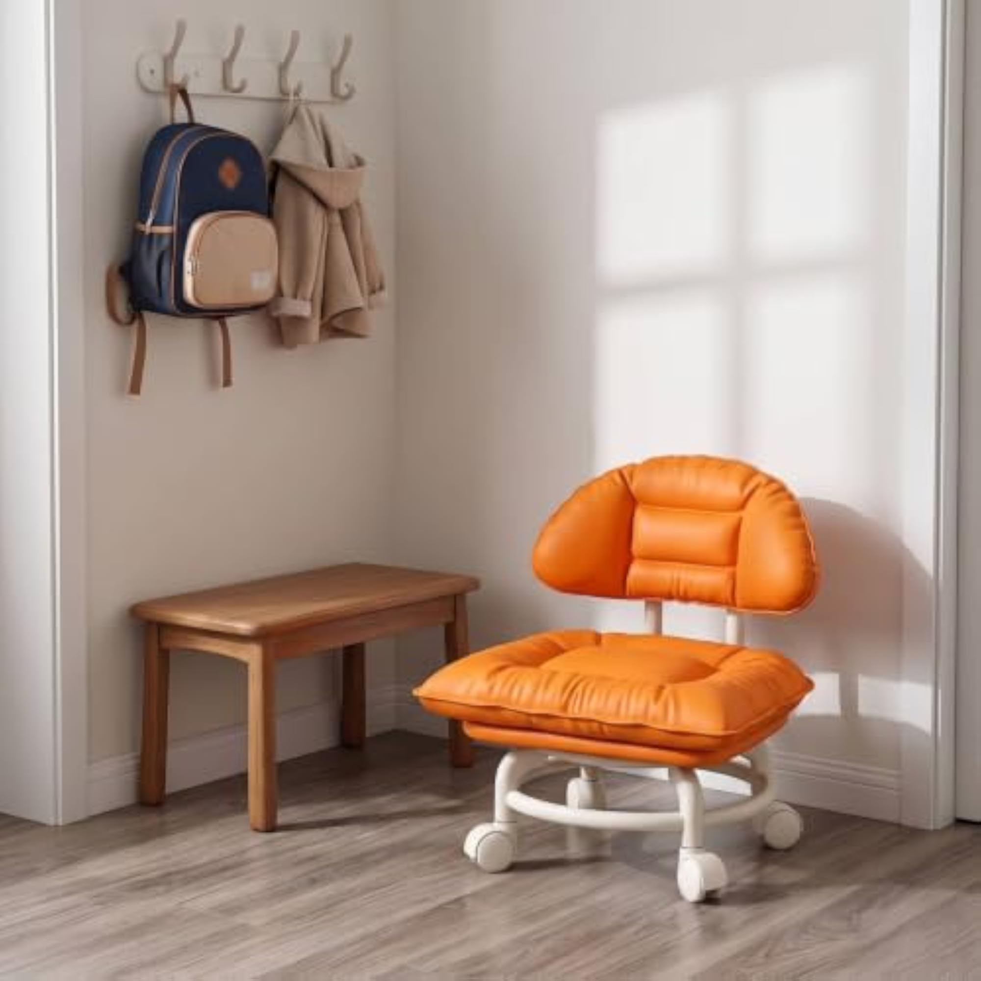 Swivel Rolling Stool with Backrest, Cushioned Mobile Chair