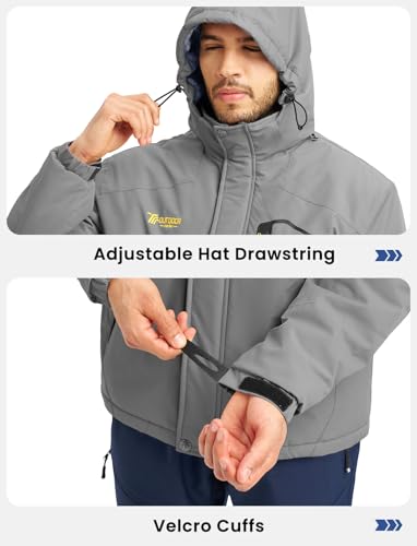 Image of TBMPOY Men's Winter Jackets Skiing Waterproof Snow Thick Fleece Lined Hooded Utility Cold Weather Warm Outdoor Ice Work