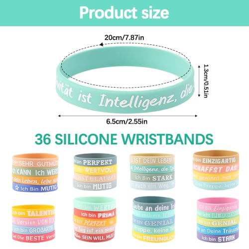 Fyfjur 36 Stück Motivationsarmbänder auf Deutsch, 20,2cm Silikonarmband Abschiedsgeschenk Schüler, Motivationsgeschenke für Teenager und Erwachsene