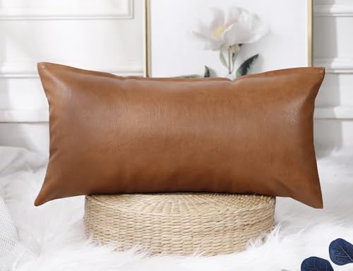 NUYECY Faux Leather Lumbar Pillow Cover 12 x 26 Inch,Decorative Long Lumbar Pillow Cover for Bed Sofa Couch Farmhouse Livingroom,Vegan Brown -  4600-PiYiXing-qianzong-1226