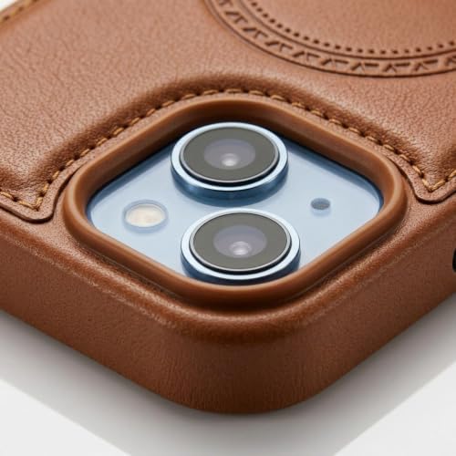Image of amazon basics Premium PU Leather Case for iPhone 13 Pro, MagSafe Compatible Magnetic Ring, Sleek Protective Back Cover - [Tan]