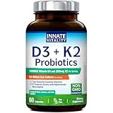 Innate Vitality Vitamin D3 10000 IU + K2 MK-7 200 mcg, with Probiotics, Akkermansia Muciniphila, Non-GMO, No Soy or Gluten, Bone, Immune, Digestive & Heart Support, 60 Capsules