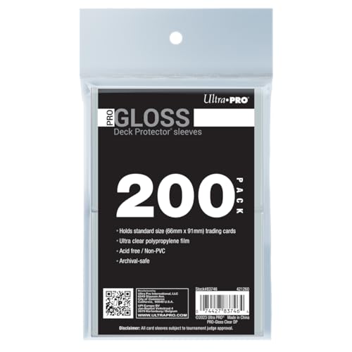 Ultra PRO - 200ct Clear PRO-Gloss Standard Card Sleeve Deck Protector, Protect & Store Collectible Cards, Sport Cards, MTG, D&D Cards, Sized to Fit Standard Size Cards, High Clarity Gloss Finish
