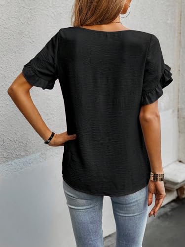 Image of Sugathari Elegant Top, Women's Solid Petal Sleeve Round Neck Ruffle Trim Top II Tops for Women /Girls (TOP 118)
