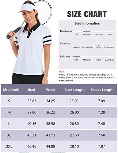Jacketown Collared Shirts For Women Short Sleeve Polo Golf Apparel Cool Dri Upf 50+ Sun Protection Lightweight Athletic Black White Tennis Shirts(Wpb, L) #TOP4