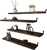 HXSWY Estantes flotantes de madera rústica de 36 pulgadas para decoración de pared, estantes de pared de madera para baño, cocina, dormitorio, sala de estar, juego de 4, marrón oscuro