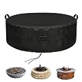 Onlyme Fire Pit Cover Round for In-Ground Fire Pits, 68-71 Inch Weather-resistant Large Round Stone Outdoor Firepit Cover for Garden Patio Backyard, 71*9Inches, Black