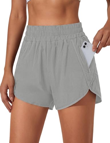 Image of BMJL Women's Athletic Shorts Running Workout Shorts Gym High Waisted Summer Short with Waistband Pocket | built-in liner,thick elastic waistband,split side,comfy fabric,zipper pocket,longer back,workout,athletic,curved back line