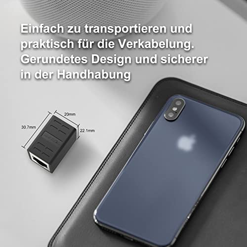 5. Bild von VCELINK RJ45 Kupplung, LAN Kabel Verlängerung Geschirmt, Cat7/Cat6a/Cat6/Cat5e Netzwerkkabel Verbinder, LAN Verbinder POE, LAN Verlängerung Buchse zu Buchse, Schwarz, 2 Stück 2 Stück
