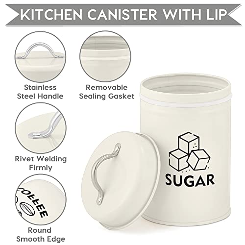 8 Pieces Canister Sets For Kitchen Counter, Vintage Kitchen Canisters Sets With Lid, Coffee Tea Sugar Metal Canister Set With Measuring Spoons, Rustic Farmhouse Kitchen Canister Decor, Cream White #TOP2