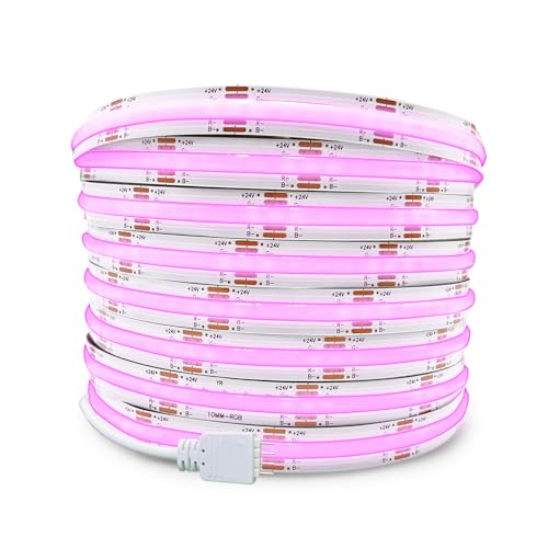 DC24V COB RGB LED Strip Light 32.8ft/Roll,Dimmable Flexible High Density Uniform Light 670 LEDs/m Color Changing Lightstrip for Ambiance Lighting,Only 10m RGB LED Strip,No Power Supply and Controller