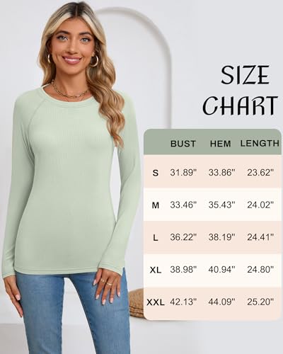 Huukeay Pacote com 3 blusas térmicas femininas caneladas, gola redonda, manga raglan, roupa íntima d