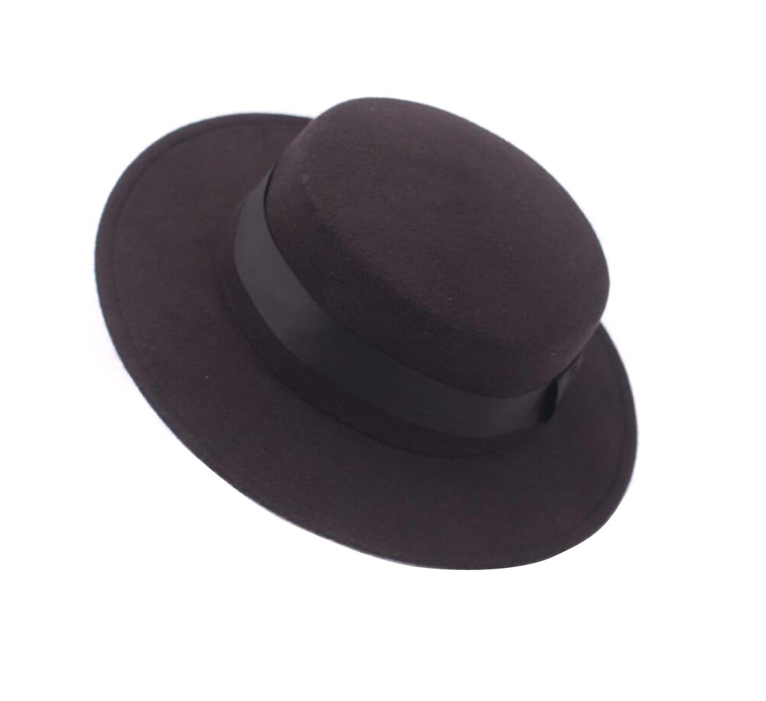 Fashion Black Wool Blend Flat Brim Elegant Fedora Hat Panama Style Bowler Cap Jazz Hat with Belt for Winer Autumn