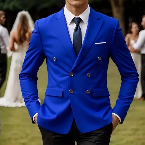 Business Blazers for Men Casual Double Line Buttons Dress Coat Fashion Lapel Solid Color Suit Jackets Wedding Prom2