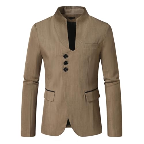 Mens Casual Blazers Lapel Stand Up Collar Color Patchwork Suit Jackets Fashionable Three Buttons Gown Coat Party Prom2