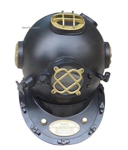 NauticalMart COLLECTABLE Vintage Black Aluminium Scuba Divers Helmet