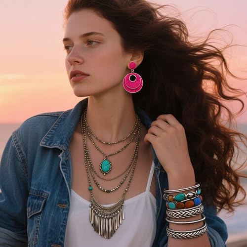 Image of Raffia Hoop Earrings for Women - Boho Straw Wiker Dangle Drop Earrings for Summer Beach, Bohemian Trendy Rattan Jewelry
