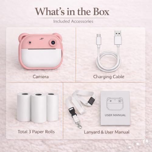 Image of Instant Print Camera 48MP | Photo & Video, Creative Game for Kids Mini LED Digital 1080P HD Display | Long Lasting Battery Life, Ideal Gift for Birthday, Boys & Girls (3 Rolls)