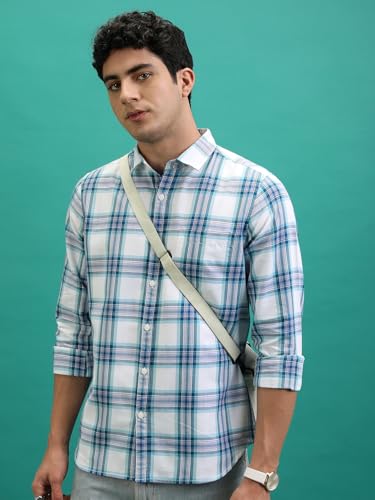Image of Highlander Men's Slim Fit Check Shirt | Full Sleeves | Spread Collar | Casual Shirts for Men